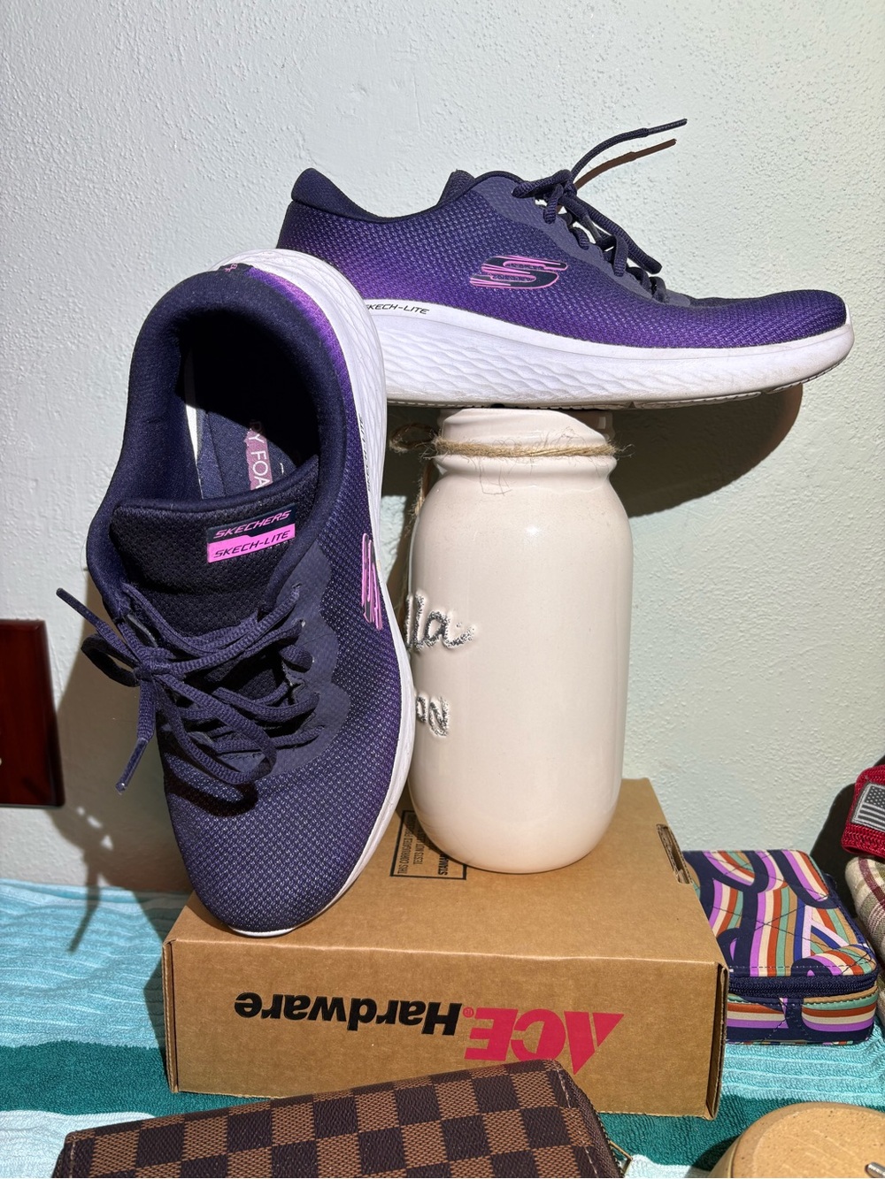 Skechers Women's pink and purple lace up sneakers